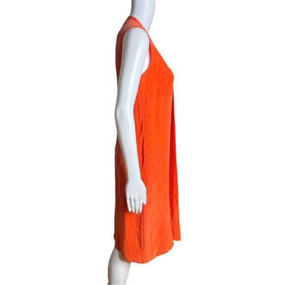 Massimo Dutti Dress Women Small Orange Sleeveless Pleat Front Keyhole Midi Party - Picture 2 of 5